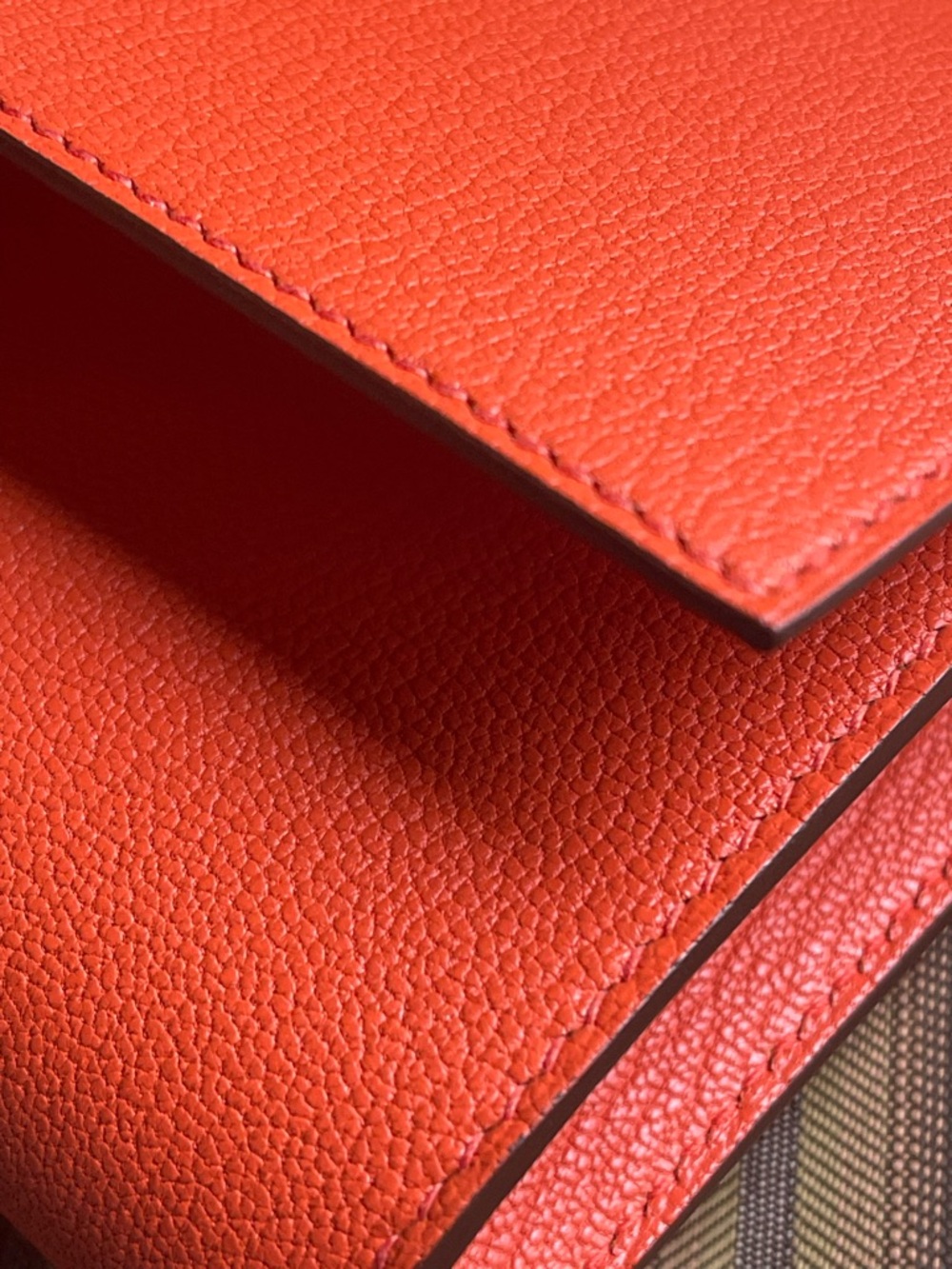 LIKE NEW HERMES SANGUINE ORANGE TADELAKT LEATHER MEDOR CLUTCH PALLADIUM HARDWARE - Picture 15 of 17